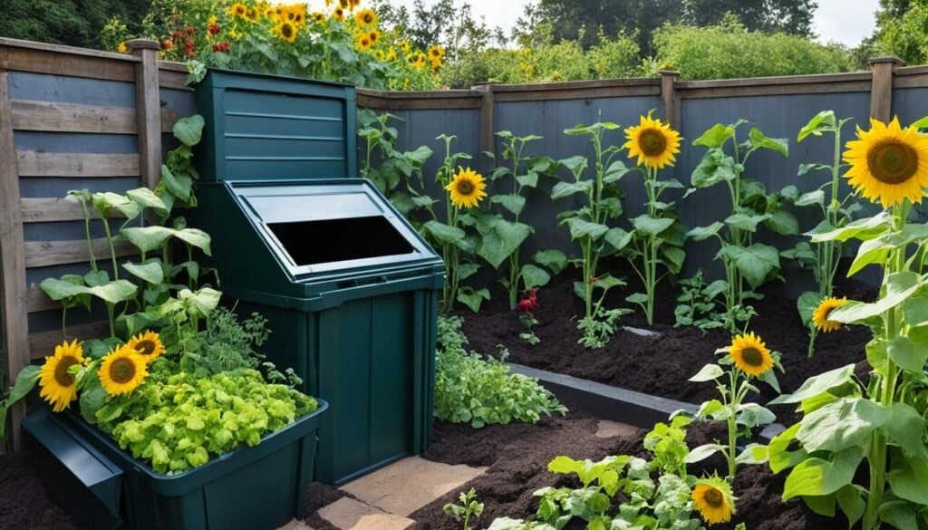 sustainable garden with composting system
