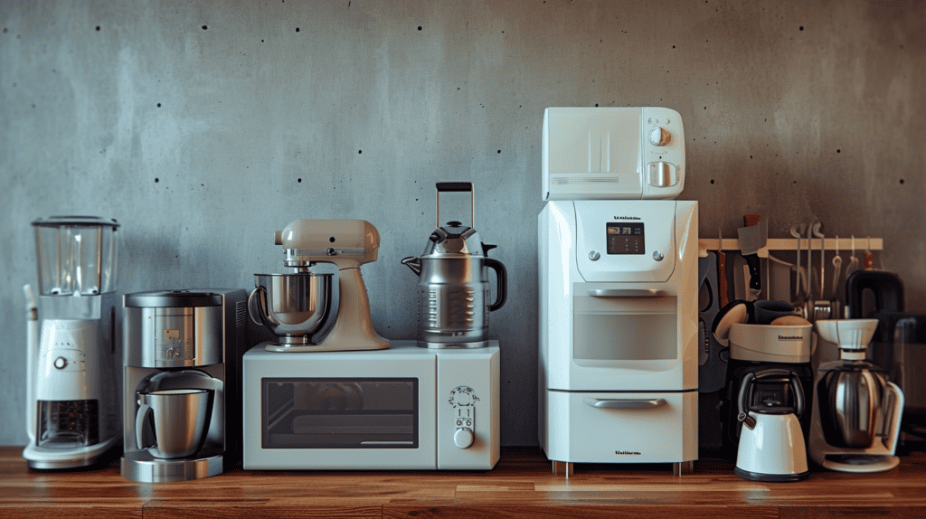 household appliances sitting on the counter.