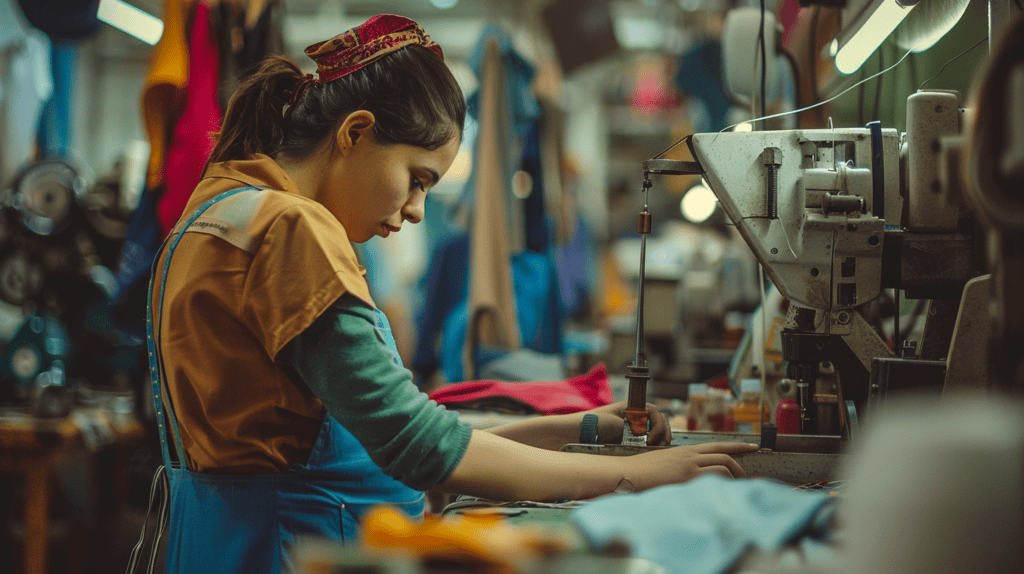 Certifications and Standards Shaping Ethical Fashion.  Woman working with an industrial machine.