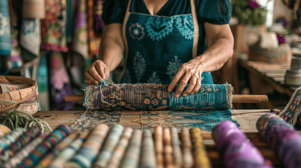 Woman making a table runner.